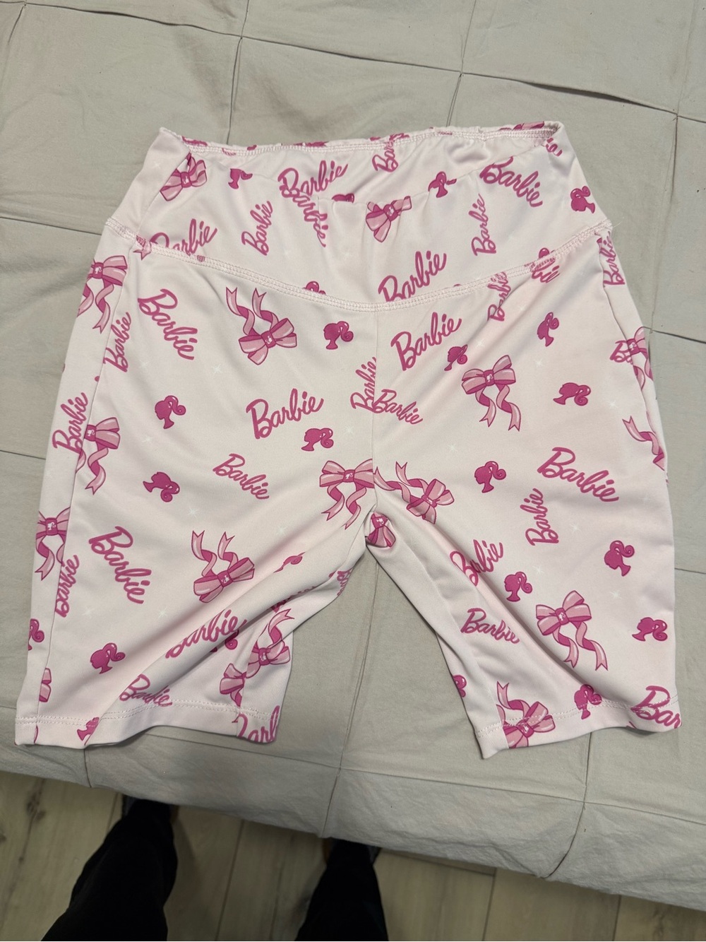 Barbie Pink and White Logo Bow Print Shorts